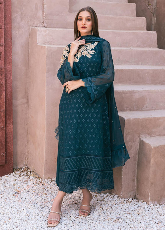 AZURE LUXURY EMBROIDERED CHIFFON - 3 PC UNSTITCHED