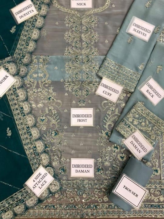 ASIM JOFA EMBROIDERED CHIFFON  - 3 PC UNSTITCHED