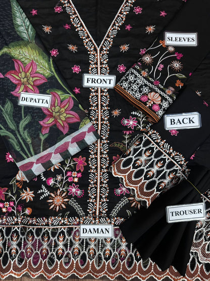 FAIZA SAQLAIN LUXURY EMBROIDERED LAWN - 3 PC UNSTITCHED