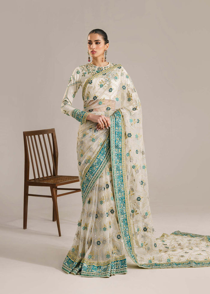 AKBAR ASLAM LUXURY EMBROIDERED NET SAREE - 3 PC UNSTITCHED