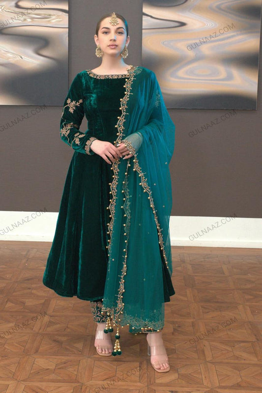 ZAFIRA LUXURY EMBROIDERED VALVET - 3 PC UNSTITCHED