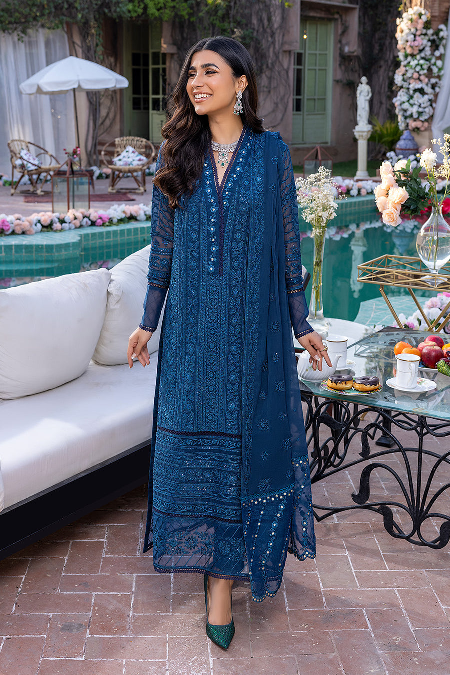 AZURE LUXURY WEDDING EMBROIDERED SEMI PURE CHIFFON - 3 PC UNSTITCHED