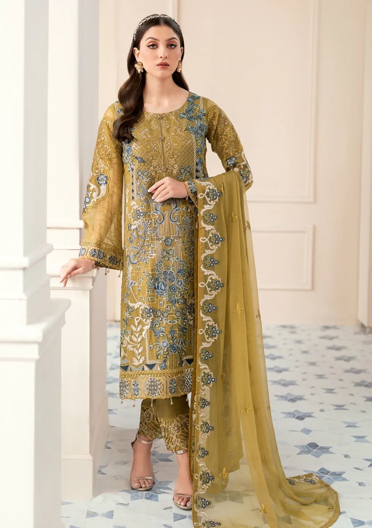 RAMSHA LUXURY WEDDING EMBROIDERED ORGANZA - 3 PC UNSTITCHED
