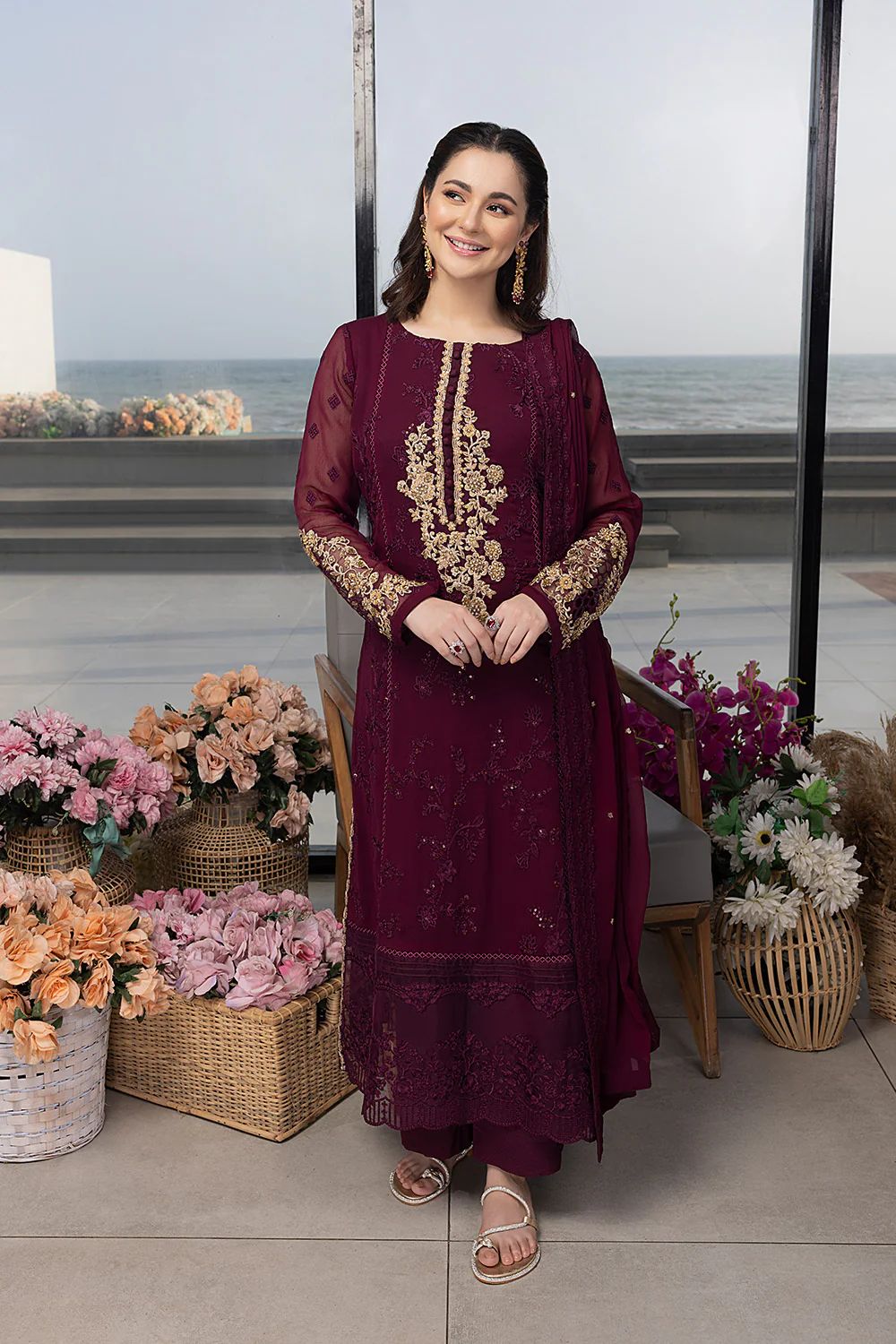 AZURE LUXURY EMBROIDERED CHIFFON - 3 PC UNSTITCHED