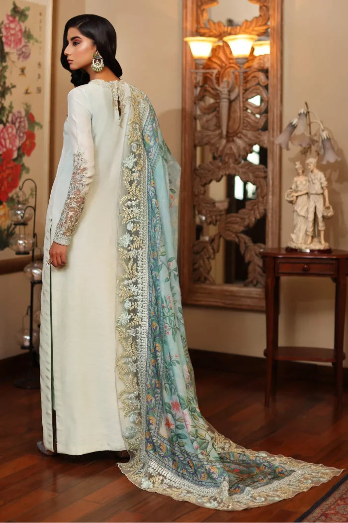 AZURE LUXURY EMBROIDERED CHARMUSE SILK - 3 PC UNSTITCHED