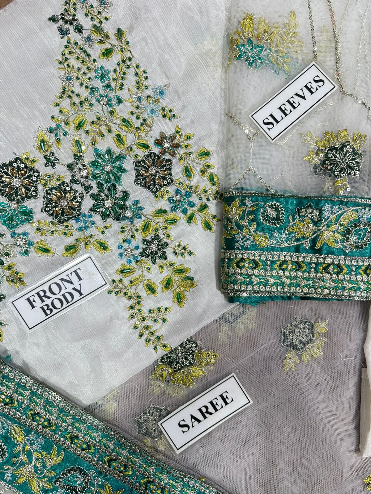 AKBAR ASLAM LUXURY EMBROIDERED NET SAREE - 3 PC UNSTITCHED