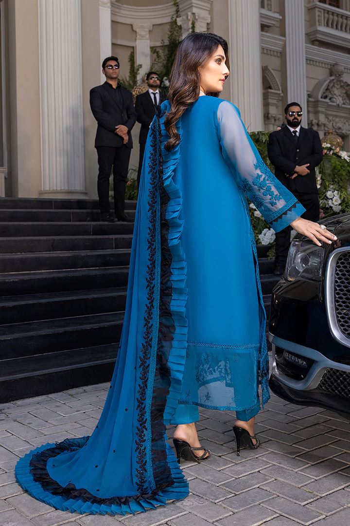 AZURE LUXURY EMBROIDERED CHIFFON - 3 PC UNSTITCHED