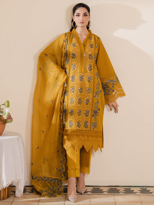 BIN ILYAS LUXURY CHIKANKARI EMBROIDERED LAWN - 3 PC UNSTITCHED