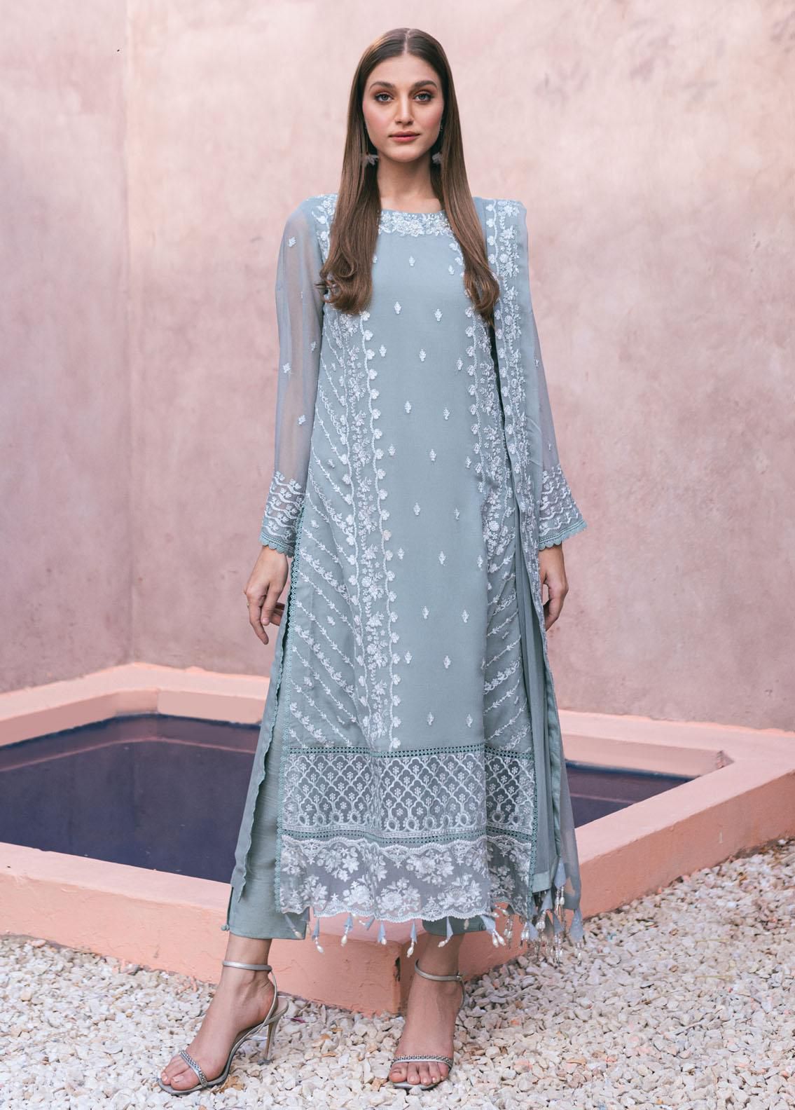 AZURE LUXURY EMBROIDERED CHIFFON - 3 PC UNSTITCHED