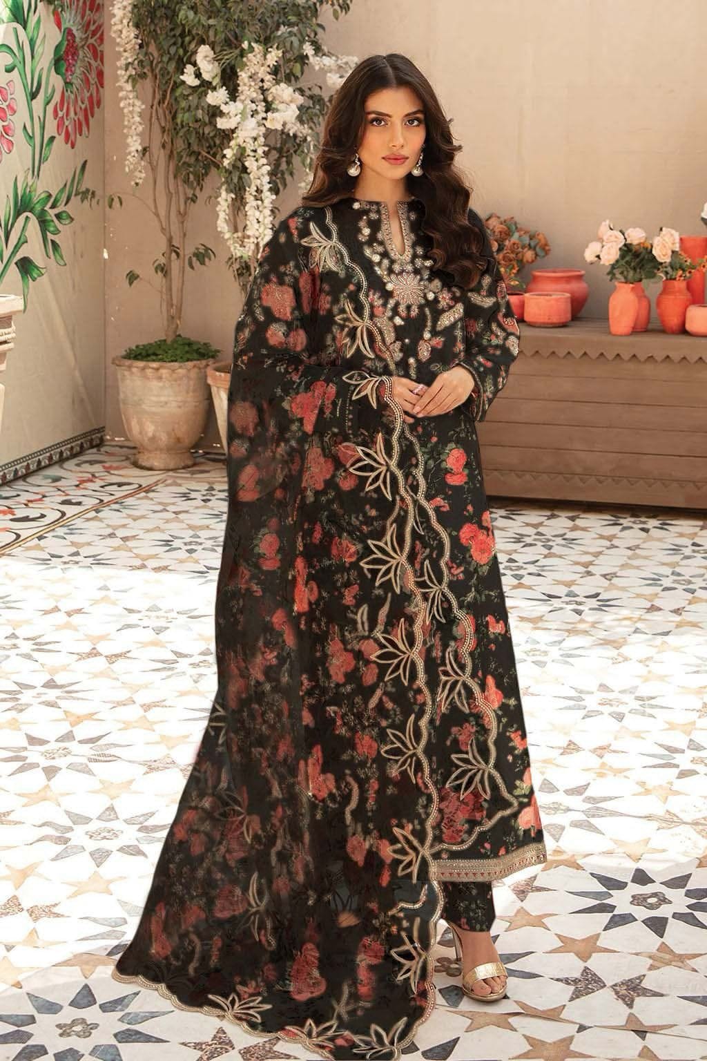 FLORAL EMBROIDERED SWISS LAWN - 3 PC UNSTITCHED