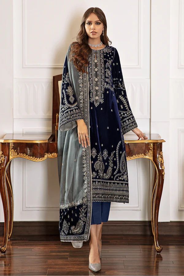 BAROQUE EMBROIDERED VELVET FORMALS - 3 PC UNSTITCHED