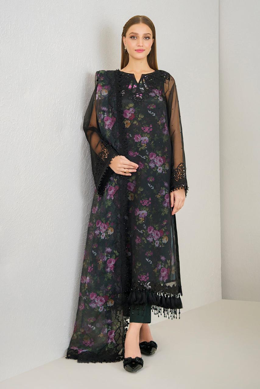 BAROQUE LUXURY DIGITAL PRINTED EMBROIDERED ORGANZA - 3 PC UNSTITCHED