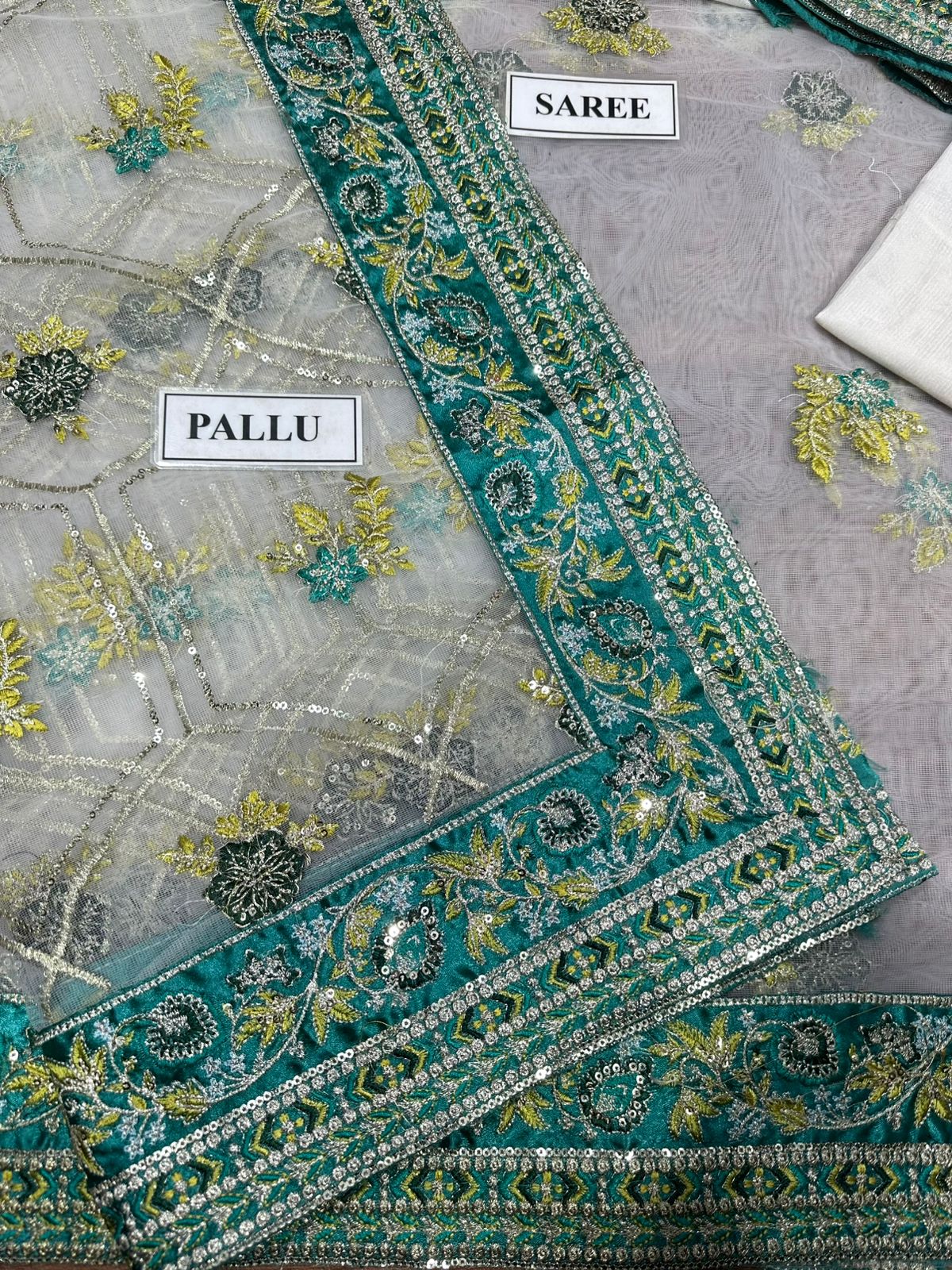 AKBAR ASLAM LUXURY EMBROIDERED NET SAREE - 3 PC UNSTITCHED