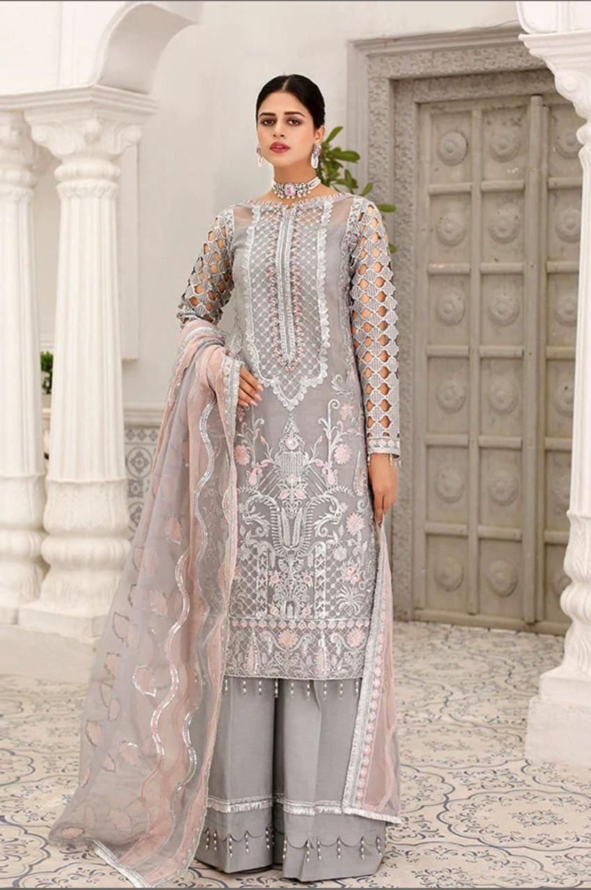 MARYAM'S LEMILSA LUXURY WEDDING EMBROIDERED ORGANZA - 3 PC UNSTITCHED