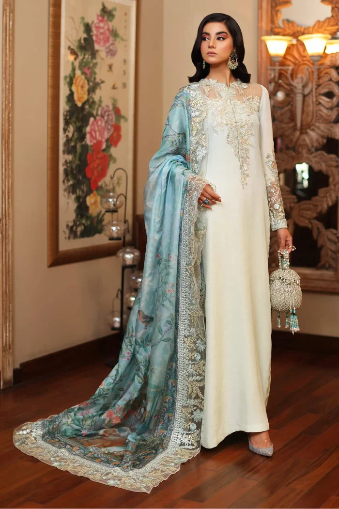 AZURE LUXURY EMBROIDERED CHARMUSE SILK - 3 PC UNSTITCHED