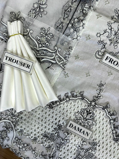 QALAMKAR LUXURY CHIKANKARI EMBROIDERED LAWN - 3 PC UNSTITCHED