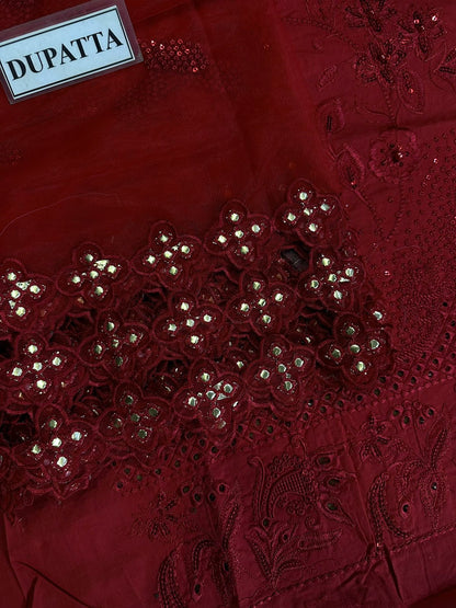 NUREH LUXURY CHIKANKARI EMBROIDERED LAWN - 3 PC UNSTITCHED