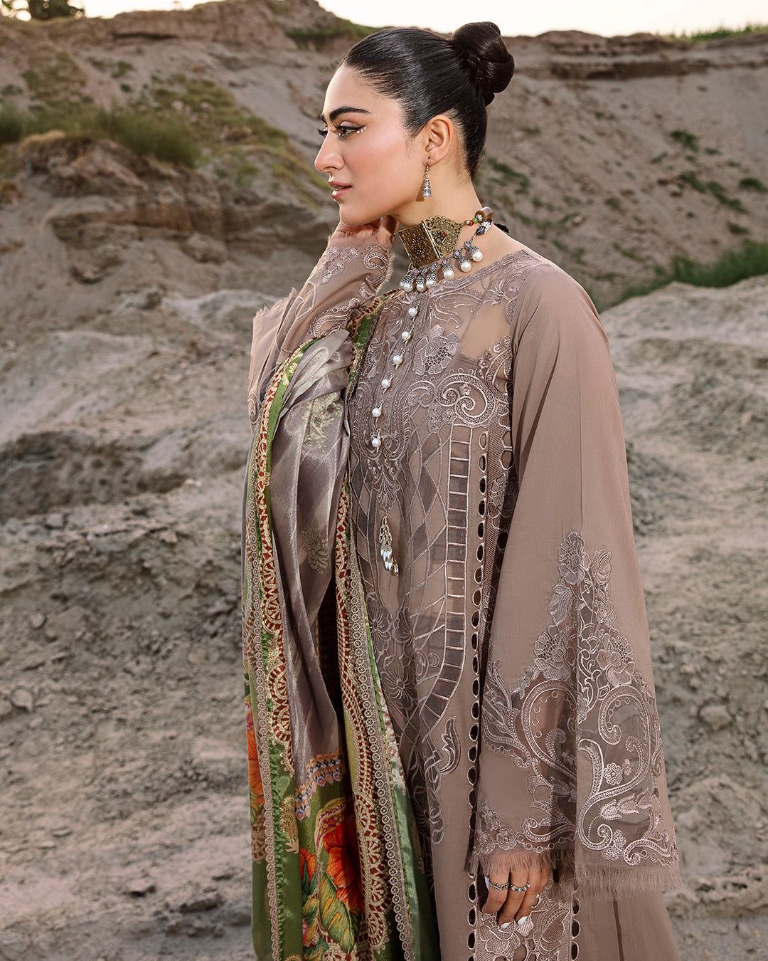 BIN ILYAS LUXURY FESTIVE CHIKANKARI EMBROIDERED LAWN - 3 PC UNSTITCHED