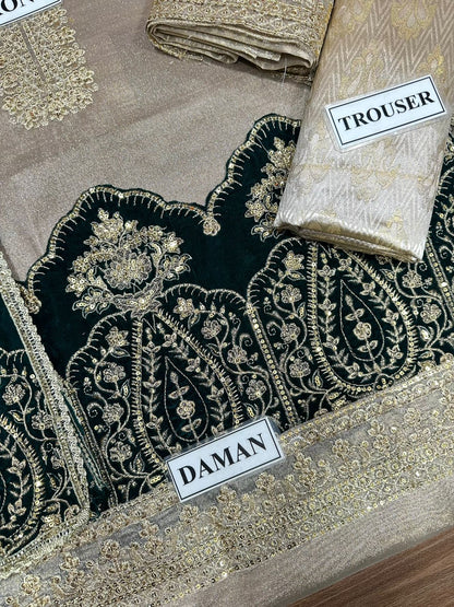ZAINAB CHOTTANI EMBROIDERED MYSOORI VELVET - 3 PC UNSTITCHED