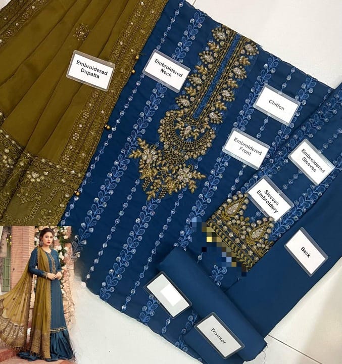 MARIA B LUXURY EMBROIDERED CHIFFON - 3 PC UNSTITCHED