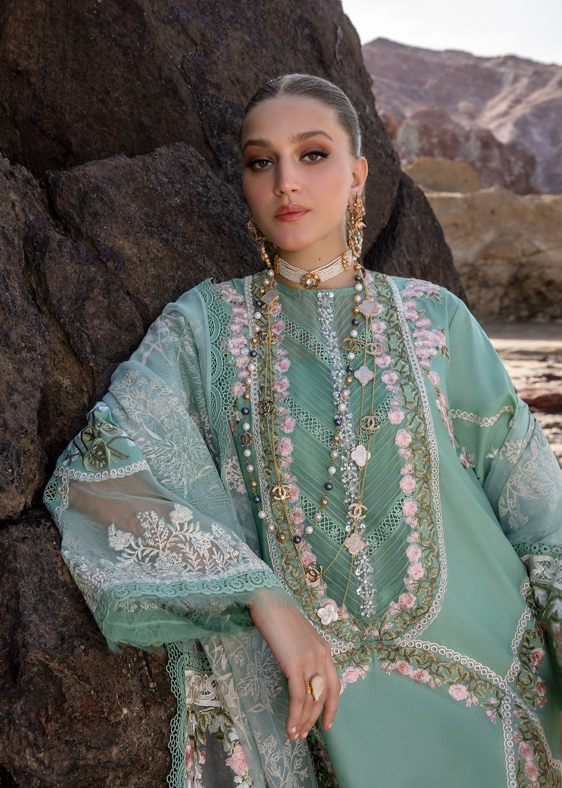CRIMSON LUXURY CHIKANKARI EMBROIDERED LAWN - 3 PC UNSTITCHED