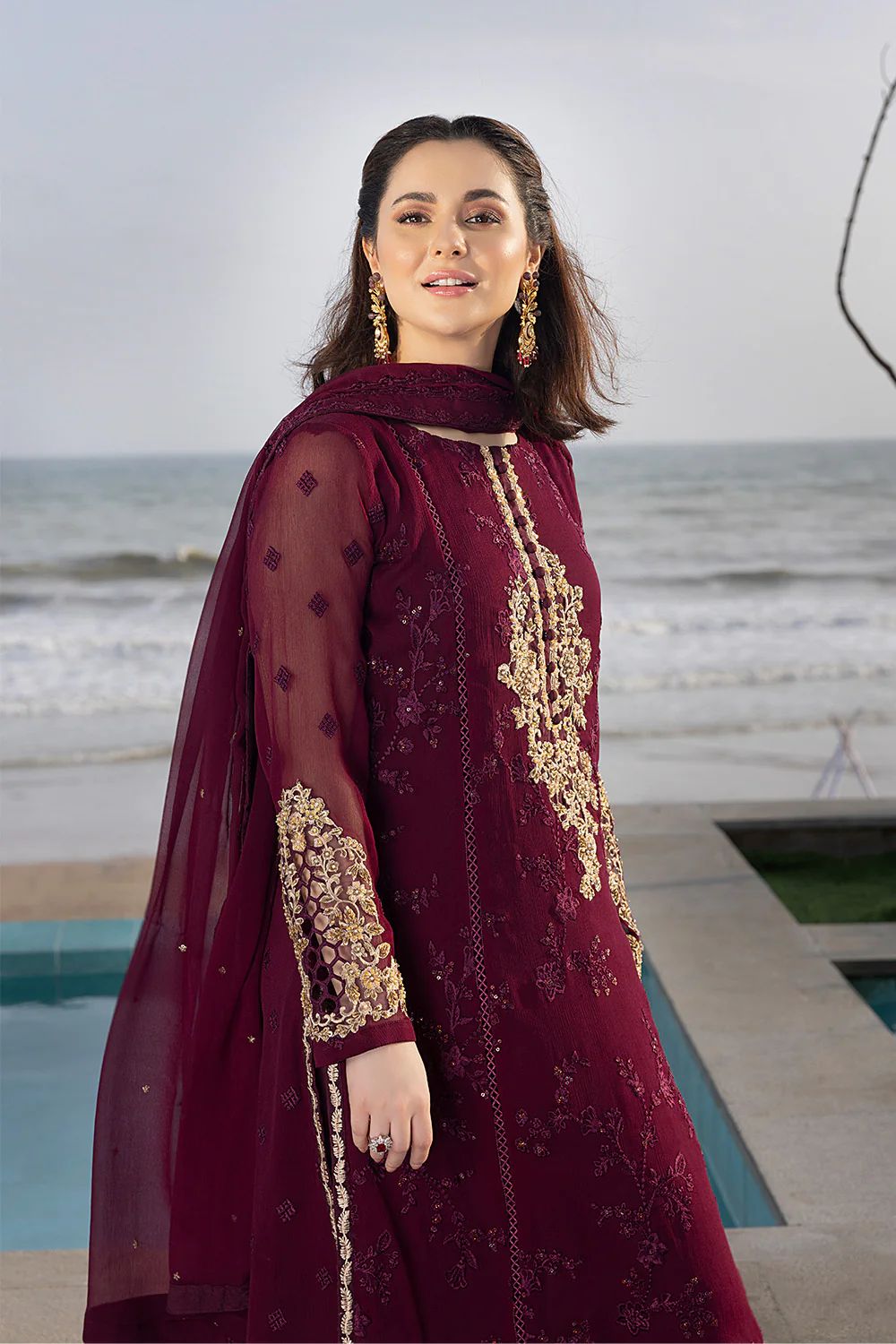 AZURE LUXURY EMBROIDERED CHIFFON - 3 PC UNSTITCHED