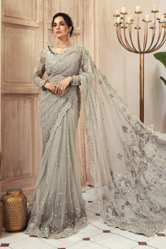 MARIA B LUXURY WEDDING EMBROIDERED SAREE NET - UNSTITCHED