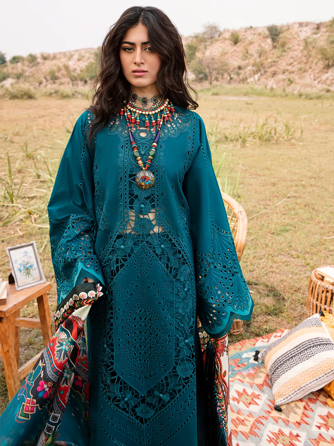 BIN ILYAS LUXURY CHIKANKARI EMBROIDERED LAWN - 3 PC UNSTITCHED