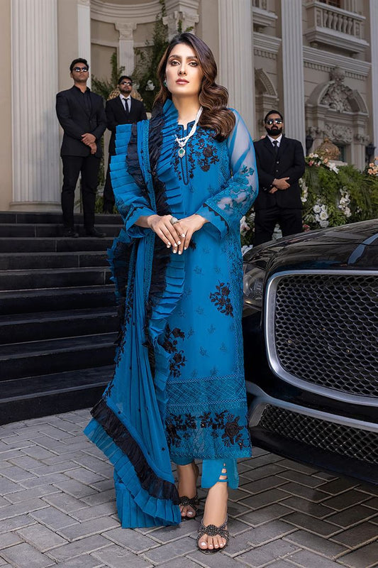AZURE LUXURY EMBROIDERED CHIFFON - 3 PC UNSTITCHED