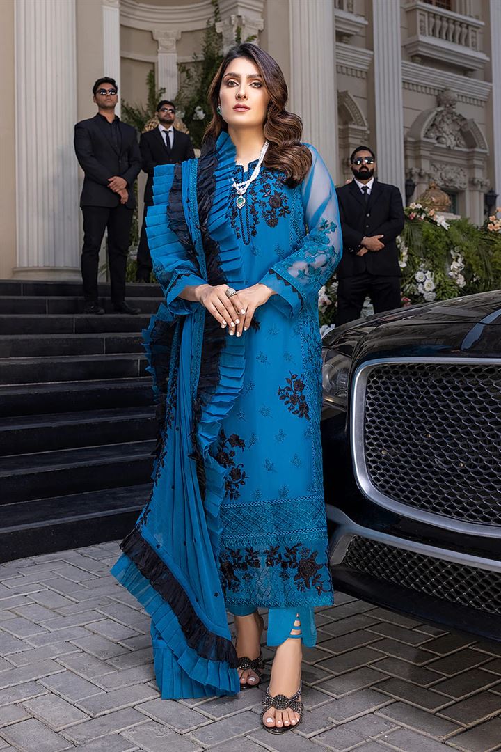 AZURE LUXURY EMBROIDERED CHIFFON - 3 PC UNSTITCHED