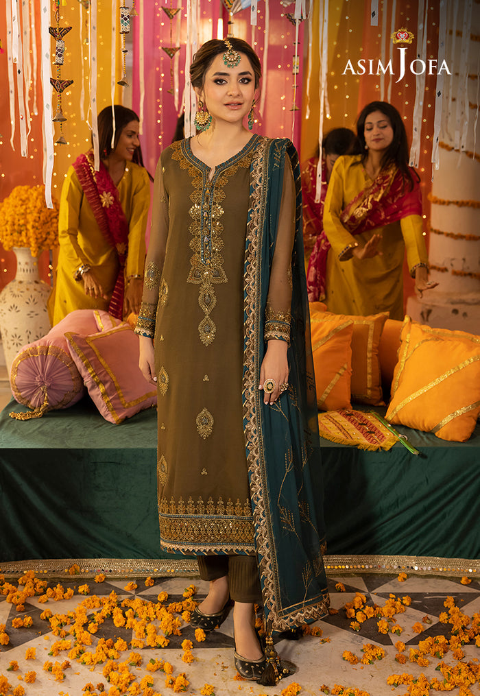 ASIM JOFA LUXURY FORMALS WEDDING EMBROIDERED SEMI PURE CHIFFON - 3 PC UNSTITCHED