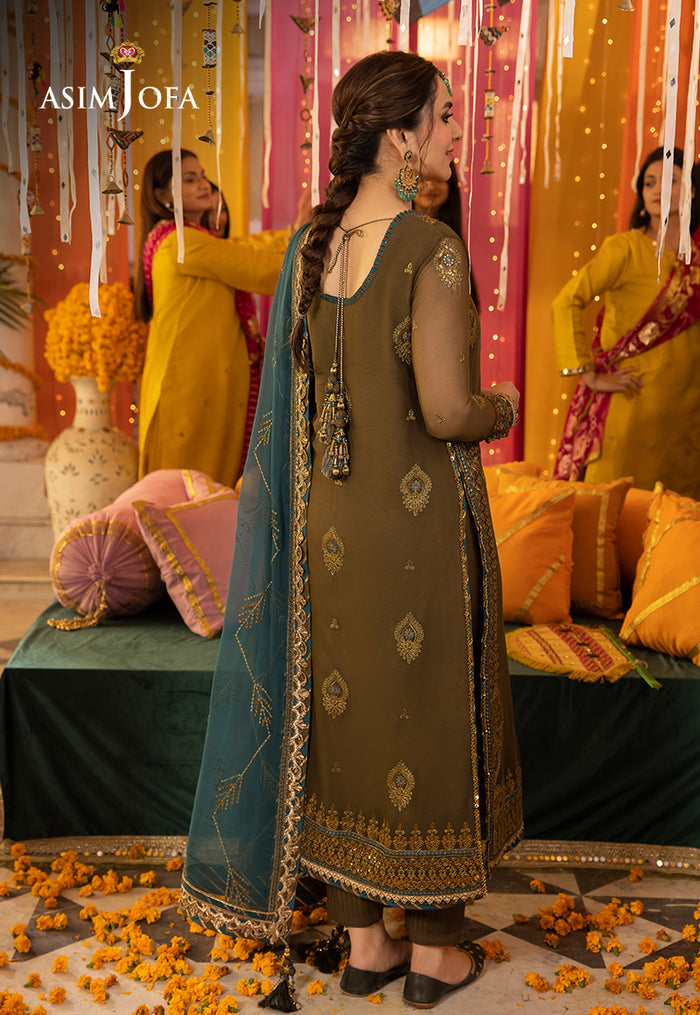 ASIM JOFA LUXURY FORMALS WEDDING EMBROIDERED SEMI PURE CHIFFON - 3 PC UNSTITCHED