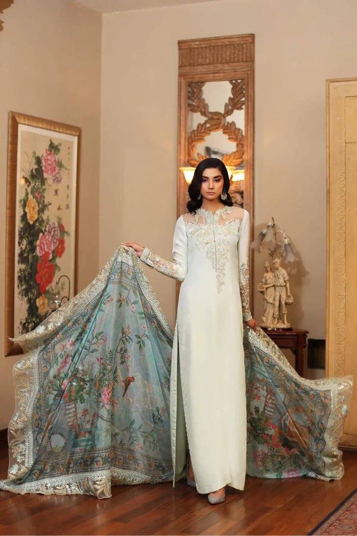 AZURE LUXURY EMBROIDERED CHARMUSE SILK - 3 PC UNSTITCHED