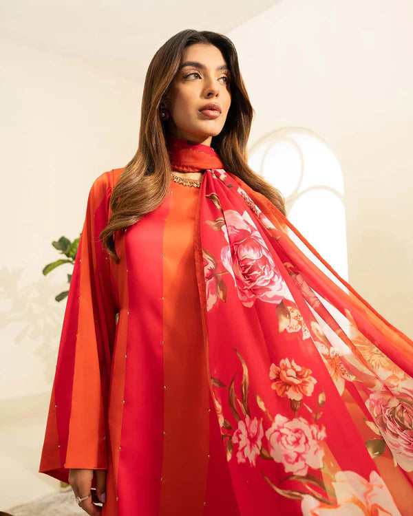 LULUSAR SILK EMBROIDERED DIGITAL PRINTED - 3 PC UNSTITCHED