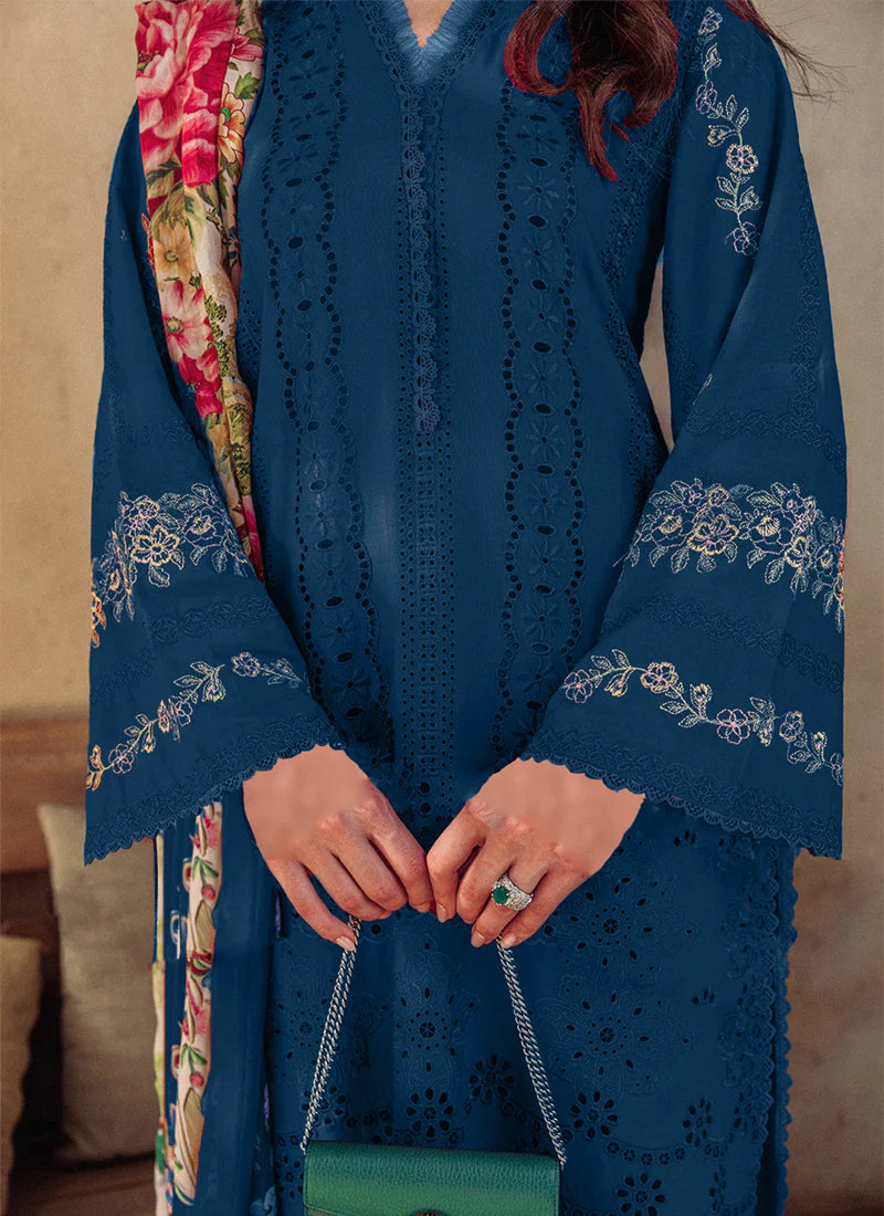 SAIRA RIZWAN BLUE LUXURY CHIKANKARI LAWN - 3 PC UNSTITCHED