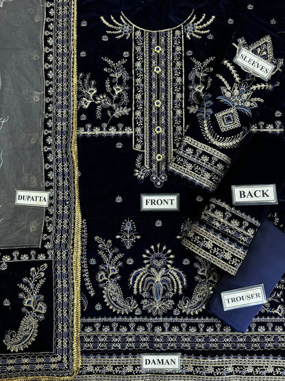 BAROQUE EMBROIDERED VELVET FORMALS - 3 PC UNSTITCHED