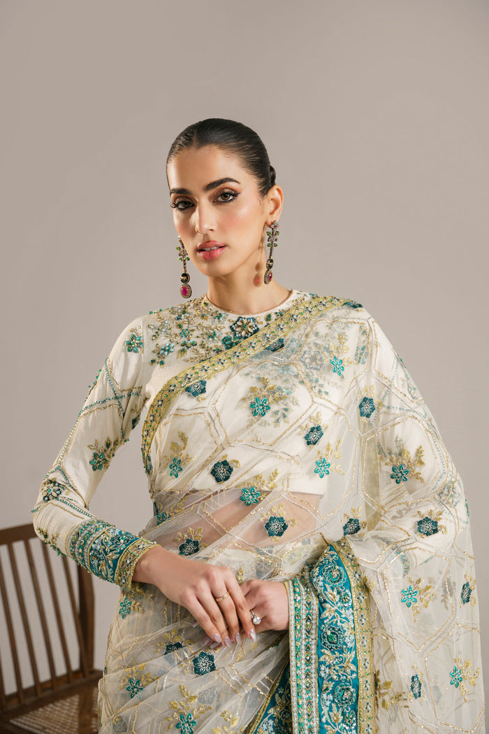 AKBAR ASLAM LUXURY EMBROIDERED NET SAREE - 3 PC UNSTITCHED
