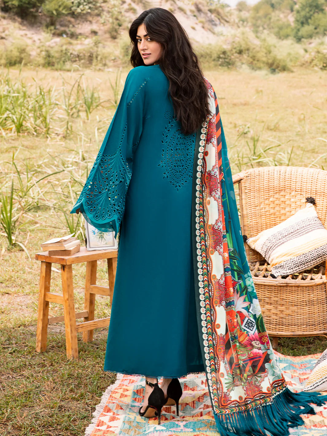 BIN ILYAS LUXURY CHIKANKARI EMBROIDERED LAWN - 3 PC UNSTITCHED