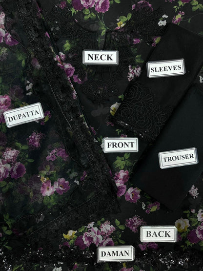 BAROQUE LUXURY DIGITAL PRINTED EMBROIDERED ORGANZA - 3 PC UNSTITCHED