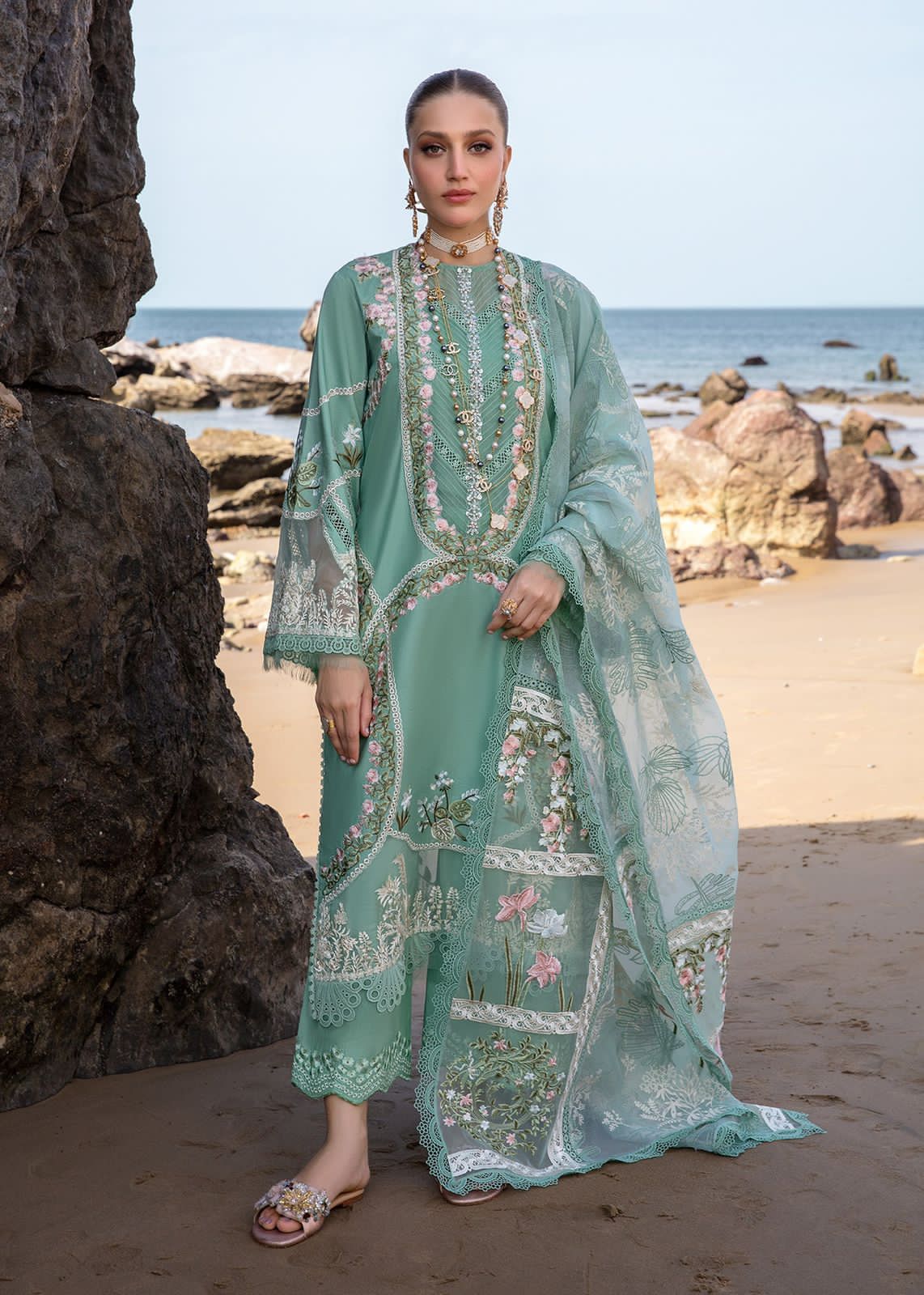 CRIMSON LUXURY CHIKANKARI EMBROIDERED LAWN - 3 PC UNSTITCHED