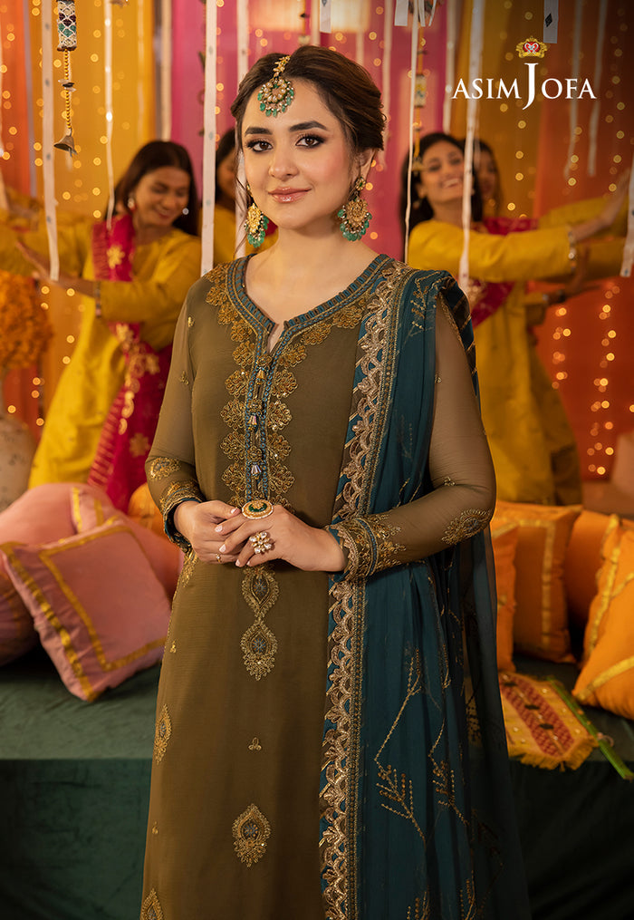 ASIM JOFA LUXURY FORMALS WEDDING EMBROIDERED SEMI PURE CHIFFON - 3 PC UNSTITCHED