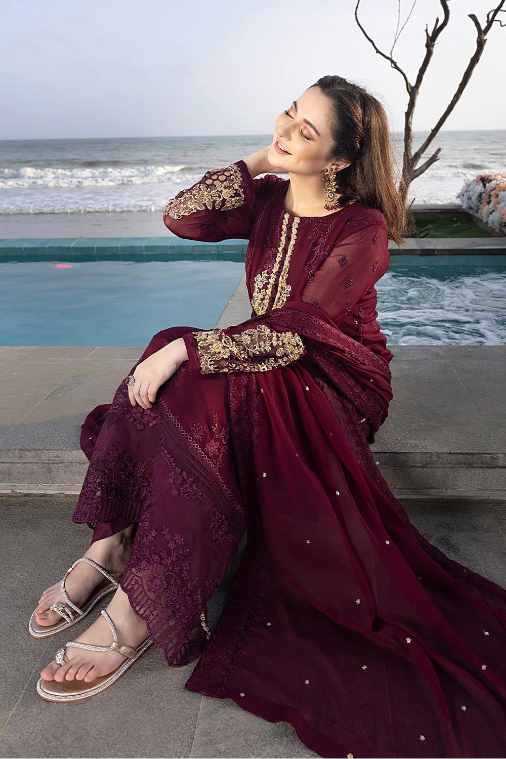 AZURE LUXURY EMBROIDERED CHIFFON - 3 PC UNSTITCHED
