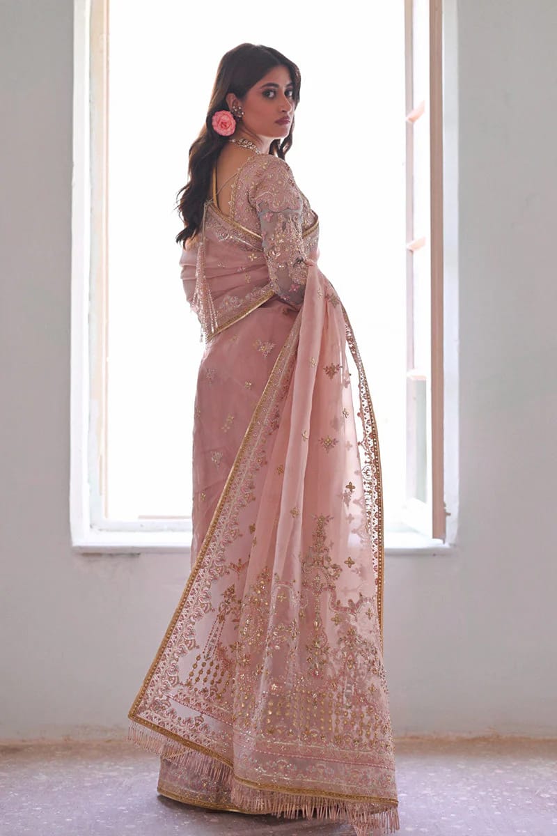 QALAMKAR LUXURY WEDDING EMBROIDERED NET SAREE UNSTITCHED