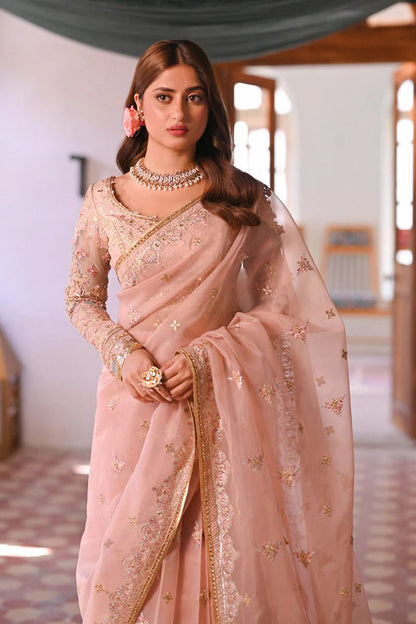 QALAMKAR LUXURY WEDDING EMBROIDERED NET SAREE UNSTITCHED