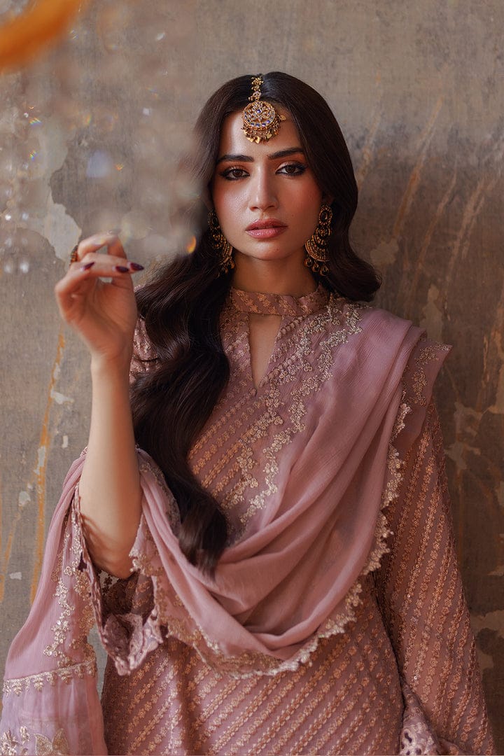 AZURE SEMI PURE CHIFFON EMBROIDERED 3 - PC UNSTITCHED